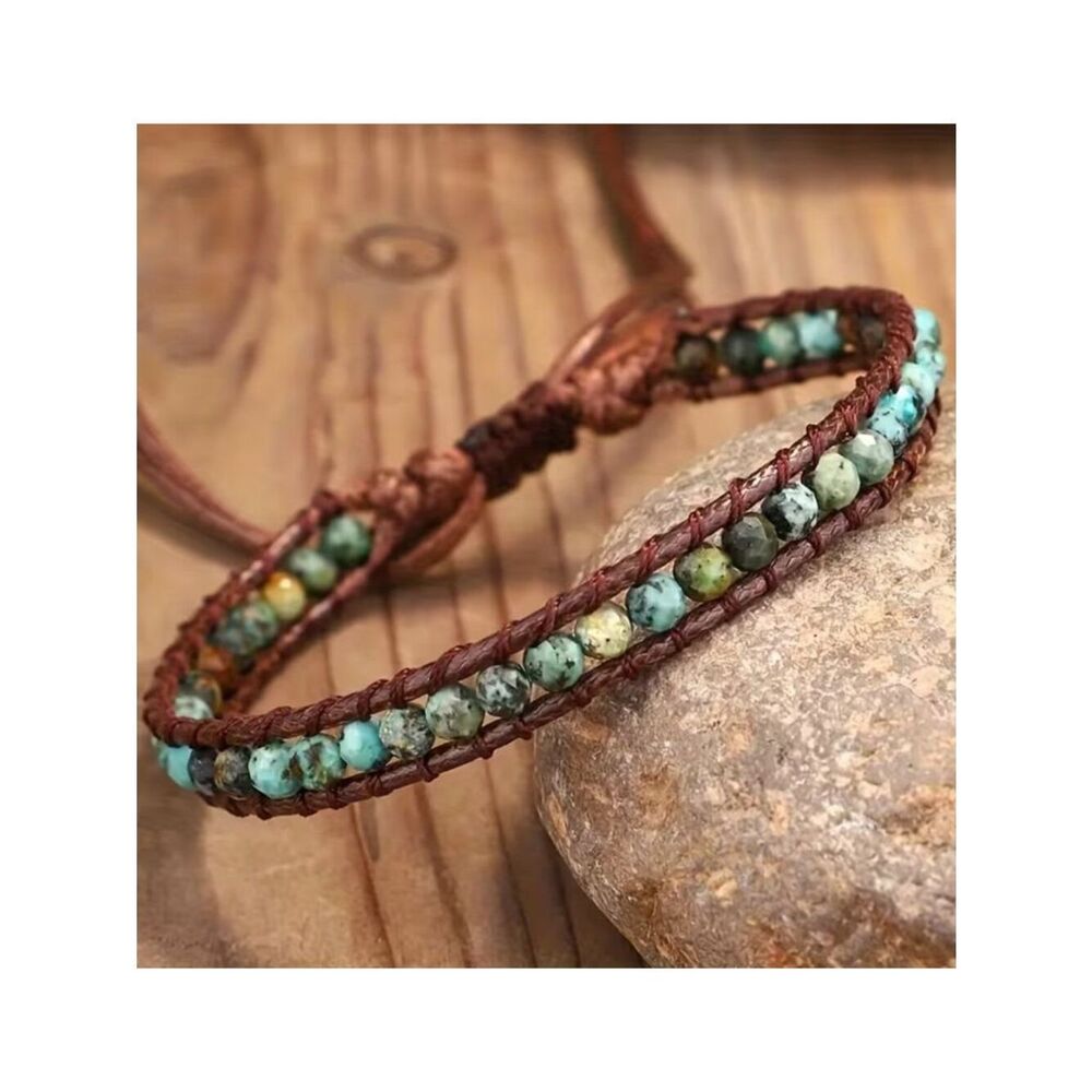 NWT Bracelet Natural Stone Edge-Wrapped Adjustable Made from African Pine